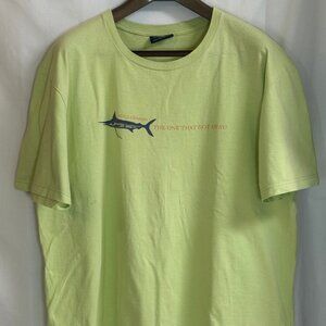 VTG Nautica Men's "The One That Got Away" Crew Neck T-Shirt - Yellow Green - XXL